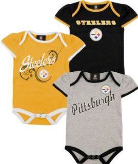 Pittsburgh Steelers Newborn Girls Team Color 3 Piece Foldover Ruffled Sleeve Creeper Set : Infant And Toddler Sports Fan Apparel : Clothing