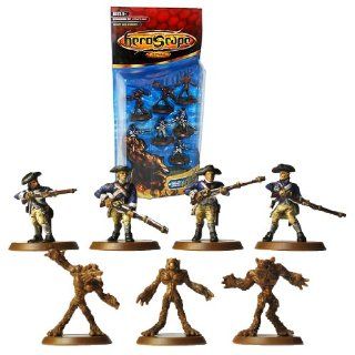 Hasbro Year 2005 Heroscape Expansion Set Collection 2 Utgar's Rage Series 7 Pack 1 1/2 Inch Tall Mini Figure Set   MINUTE MEN AND WOLVES with 3 Anubian Wolves, 4 "4th Massachusetts Line" Minute Men, 2 Double Hex Tiles and 2 Army Cards: Toys &