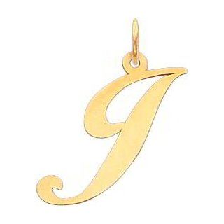 14K Yellow Gold Large Fancy Script Initial J Charm: Jewelry