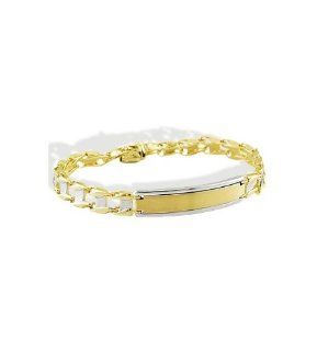 Mens 14k White Yellow Gold Engraveable ID Bracelet Jewelry