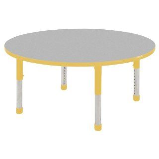 ECR4KIDS 48" Stain Resistant Preschool Daycare Childrens Adjustable Round Activity Table Gray Edge Banding Yellow Toddler Leg Ball Glides: Toys & Games