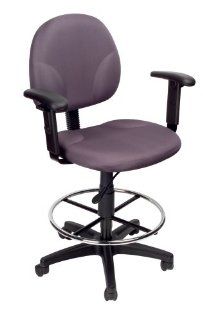 Boss Gray Fabric Drafting Stools W/Adj Arms & Footring : Drafting Chairs : Office Products