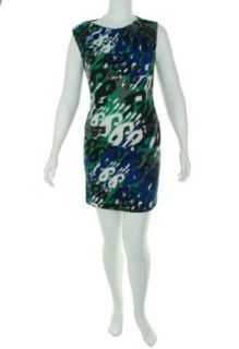 Nine West Print Sleeveless Dress Green Combo 14 at  Womens Clothing store:
