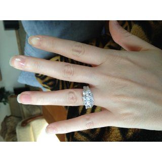 Sterling Silver Cubic Zirconia CZ Wedding Engagement Ring Set: Jewelry