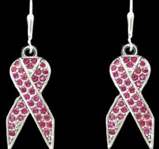 Pink Ribbon Pink Crystal Rhinestone Sparkling 1 inch long Earrings  Celebrate Breast Cancer Research, Survivors, Loved Ones who have Endured Breast Cancer, & Susan B Koman "Race for the Cure" They Sparkle and Think Pink!!!!: Sports & Outd