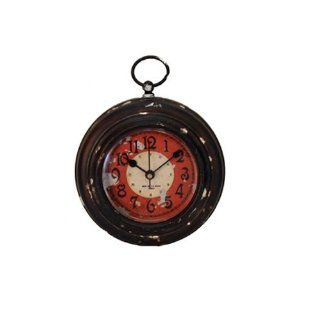 Rustic and Retro   Decorative Clock   Red Face   With Magnets for Placing on Metal Objects Like Refrigerator or File Cabinets Also Wall Mounted   5" in Dia.  