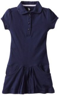 U.S. Polo Assn. Girls 2 6x Uniform Button Front Dress with Front Pleats, Navy, 4: Clothing