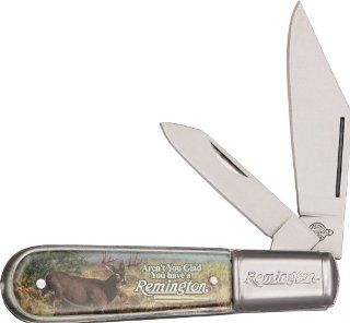 Remington Knives 17619 Vintage Series   Whitetail Deer Aren't You Glad You Have a Remington Small Barlow Knife with Clear Acrylic Handles : Folding Camping Knives : Sports & Outdoors