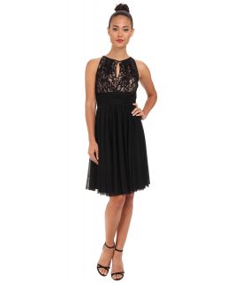 Jessica Howard Sleeveless Shirred Keyhole Neck Dress w/ Ruched Waist Womens Dress (Black)
