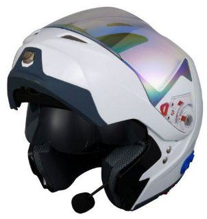 GLX DOT Bluetooth Full Face Modular Flip Up Motorcycle Helmet (Bluetooth Option Available)   Frontiercycle (Free U.S. Shipping (L, WHITE WITH BLUETOOTH): Automotive