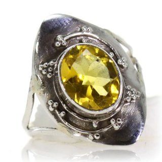 Quartz Women Ring (size: 8.25) Handmade 925 Sterling Silver hand cut Quartz color Yellow 3g, Nickel and Cadmium Free, artisan unique handcrafted silver ring jewelry for women   one of a kind world wide item with original Quartz gemstone   only 1 piece avai