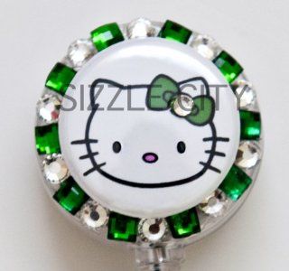 Solo Face Hello Kitty (GREEN) Rhinestone Badge Reel/ ID Badge Holder for Nurses, Teachers and anyone with an ID Badge to display : Identification Badges : Office Products