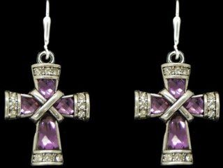 From the Heart Stunning Purple Faceted Crystal Cross Earrings are Wrapped in the Middle & Surrounded by the Sparkle of Clear Rhinestone Crystals on all Four Sides!.Truly the Most Beautiful Cross Earring we have seen..Matching Pendant may also be availa