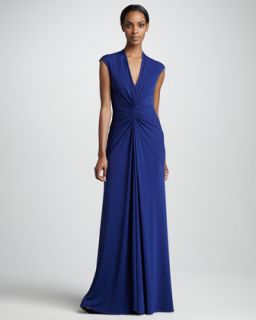 Nicole Miller Gathered V Neck Gown