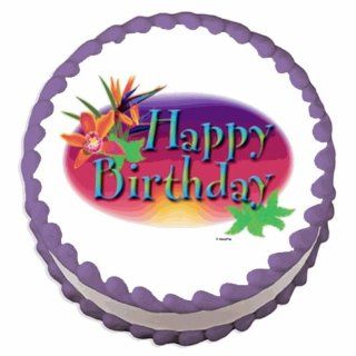 1/4 Sheet ~ Happy Birthday Tropical ~ Edible Image Cake/Cupcake Topper!!! : Dessert Decorating Cake Toppers : Grocery & Gourmet Food