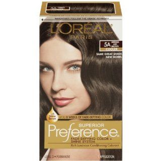 L'Oreal Paris Superior Preference Hair Color, 5A Medium Ash Brown : Chemical Hair Dyes : Beauty