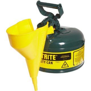 Justrite 7120410 Type I Galvanized Steel Safety Can with Funnel, 2 Gallons Capacity, Green: Hazardous Storage Cans: Industrial & Scientific