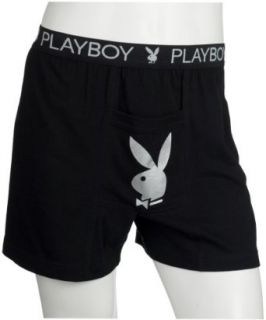 Playboy Men's Fun Fly Knit Boxer, Black/Silver, Small: Clothing