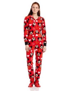 Disney Junior's Mickey Mouse Footed Onesie Pajama with Hood, Red Print, Large Clothing