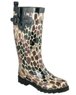 Capelli New York Shiny Party Animal Printed Ladies Rain Boot Brown Combo 9: Shoes