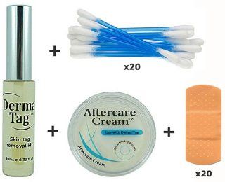 DermaTag skin tag removal kit. Kit contains 10ml DermaTag, 20ml Scar Wizard, 20 spot plasters and pack of cotton buds.: Health & Personal Care
