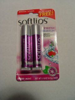 SOFTLIPS INTENSE MOISTURE + BREATH FRESHENING FLAVOR] Lip Protectant/Sunscreen SPF 15, BERRY MINT   One Twin Pack Contains 2 tubes 0.15oz ea SOFT LIPS : Beauty
