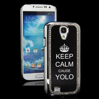 Black Samsung Galaxy S4 S IV i9500 Rhinestone Crystal Bling Hard Back Case Cover KS478 Keep Calm cause YOLO You Only Live Once: Cell Phones & Accessories