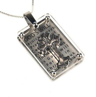 Christian Womens Stainless Steel 3D Abstinence Deluxe Shield Cross "GOD'S WILL   Rejoice Always, Pray Without Ceasing, In All Things Give Thanks, For This Is God's Will For You In Christ Jesus   Thessalonians 5:16 18" Chastity Necklace fo