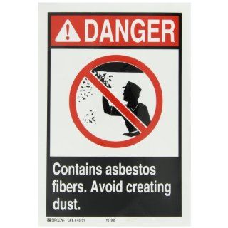 Brady 45151 Self Sticking Polyester ANSI Z535 Safety Sign, 10" X 7", Legend "Contains Asbestos Fibers Avoid Creating Dust (with Picto)" Industrial Warning Signs