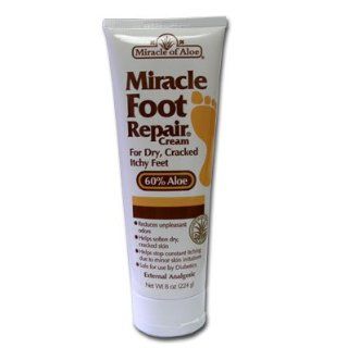 Miracle of Aloe Miracle Foot Repair Cream 8 Oz As Seen On TV Guarantees to Repair Dry, Cracked Feet & Heels! Helps Stop Itching & Unpleasant Odors Quick, Fast, Easy and Completely Painless! Contains 60% Ultra Aloe, All Natural Formula. Penetrates D