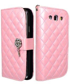 BasTexWireless Bastex Light Pink PU Leather Wallet Flip Case with Silver Flower Bling Cover for Samsung Galaxy S3 i9300: Electronics