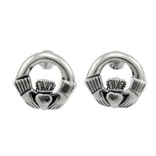WithLoveSilver Sterling Silver 925 Claddagh Love Heart Stud Earrings: Jewelry