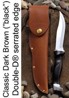 Model 1769 CUTCO Hunting Knives with leather sheaths. 5 3/8" Double D serrated OR Straight Edge blades. Available with either Classic Dark Brown OR White (Pearl) handlesSee availability/order page to select the blade and handle of your choice. : Spor