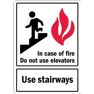 SmartSign 3M Engineer Grade Reflective Label, Legend "In Case of Fire Do Not Use Elevators" with Graphic, 14" high x 10" wide, Black/Red on White Industrial Warning Signs