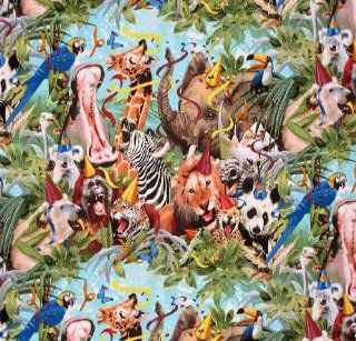 44" Wide Fabric "Petpourri Animal with Hats (Zebra, Elephant, Monkey, Hippo, Koala, Panda Bears, Etc) Birthday Party" Fabric By the Yard : Other Products : Everything Else