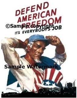 CANVAS Defend American Freedom It's Everybodys Job American Patriotic War Military 20" X 30" Inches Image Size Poster Reproduction ON CANVAS. More Sizes Available!!   Prints