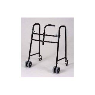 Walker with Wheels   This universal, folding walker is designed for use with one hand. The well balanced center grip may be positioned for either right or left hand use by simply removing two bolts. Incl heavy duty wheels and castors. 400 Lb. Weight Capaci