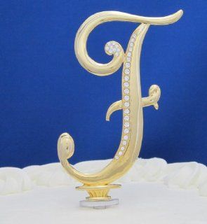 Swarovski Crystal Monogram Cake Topper Gold Letter F   4 1/2 inch PLAZA LTD Decorative Cake Toppers Kitchen & Dining