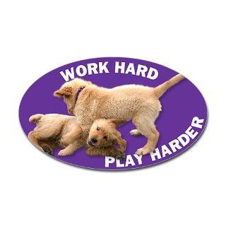 Work Hard   Play Harder Oval Decal by some_doggerel