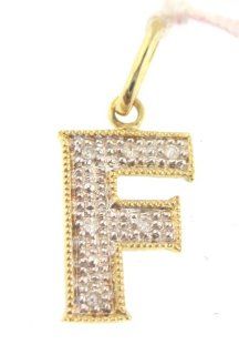 14k Yellow Gold letter F charm diamond Pendant (Dia 0.30 Ct) Jewelry