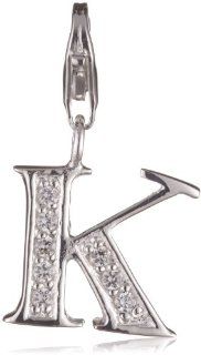 VINANI brand Germany 925 Sterling Silver Charm Pendant Alphabet Initial Letter K shiny Zirconia white HKC: Jewelry