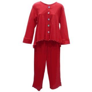 RocketWear Funny Face Cherry Red Long Sleeve Cotton Knit Capri Pajamas/Loungewear at  Womens Clothing store