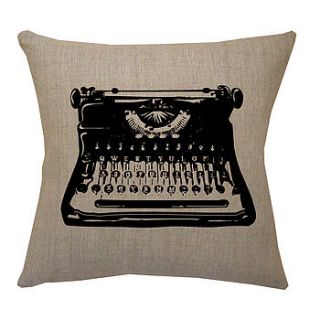 retro typewriter natural linen cushion by acacia design