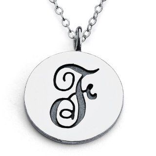 925 Sterling Silver Letter "F" Script Pendant Necklace (22 Inches): Jewelry