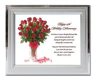 25th Wedding Anniversary Gift   Twenty fifth Anniversary Poem in Silver Frame with a Red Rose Bouquet Design   Picture Frame Sets