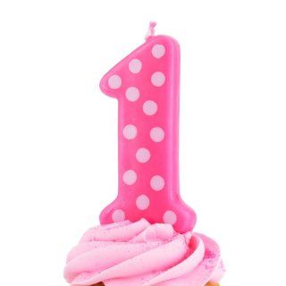 Bakery Crafts   Pink 1st Birthday Polka Dot Candle: Toys & Games