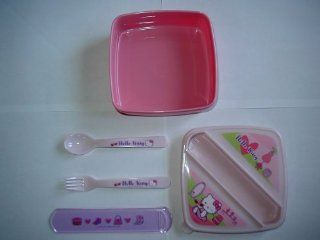 Hello Kitty Cat Pink Bento Lunch Container / Sandwich Box with Fork and Spoon   Great Gift Giving Idea for Women and Girls  Home And Garden Products  