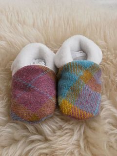harris tweed baby booties by the tartan company