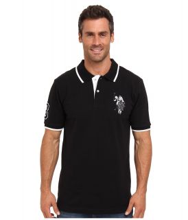 U.S. Polo Assn Solid Pique Polo Tonal Big Pony Logo Mens Short Sleeve Knit (Black)