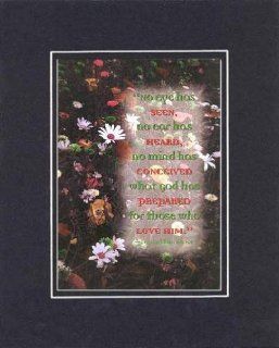 No Eye has Seen, No Ear has heard   1 Corinthians 2:9 NIV. . . 8 x 10 Inches Biblical/Religious Verses set in Double Beveled Matting (Black on Black)   A Timeless and Priceless Poetry Keepsake Collection   Decorative Plaques